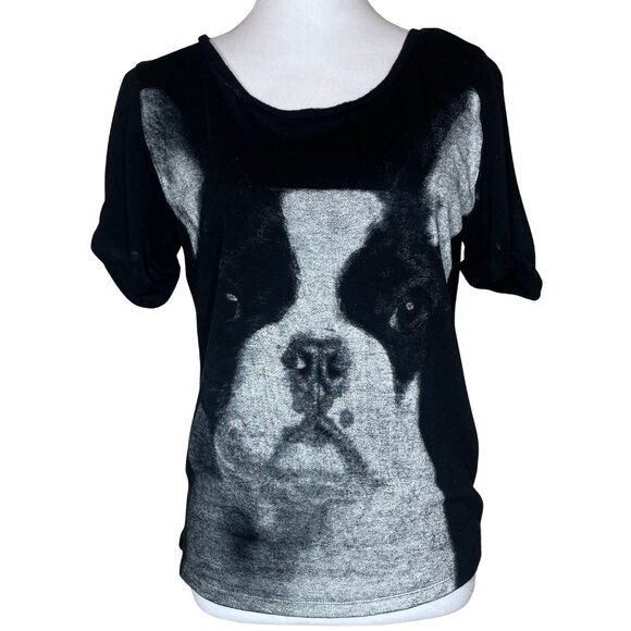 H&M Tops - H&M Divided Black Boston Terrier Dog Face Graphic Tee Viscose Shirt Small